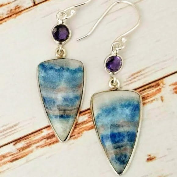 Jewelry - Blue Scheelite & Iolite Sterling Earrings